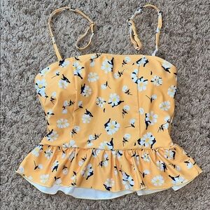 Yellow Floral ruffled swim Top
